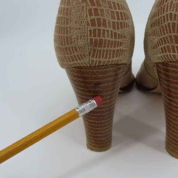 VTG Newport News Women 8 B Tan Leather Upper Square Ankle Boots Booties Boho - Picture 9 of 16